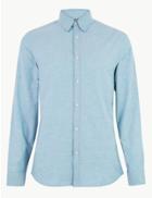 Marks & Spencer Slim Fit Oxford Shirt With Stretch Teal Mix