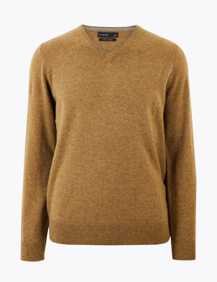 Marks & Spencer Pure Cashmere V-neck Jumper Dark Yellow