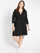 Marks & Spencer Plus Wrap Long Sleeve Skater Dress Black