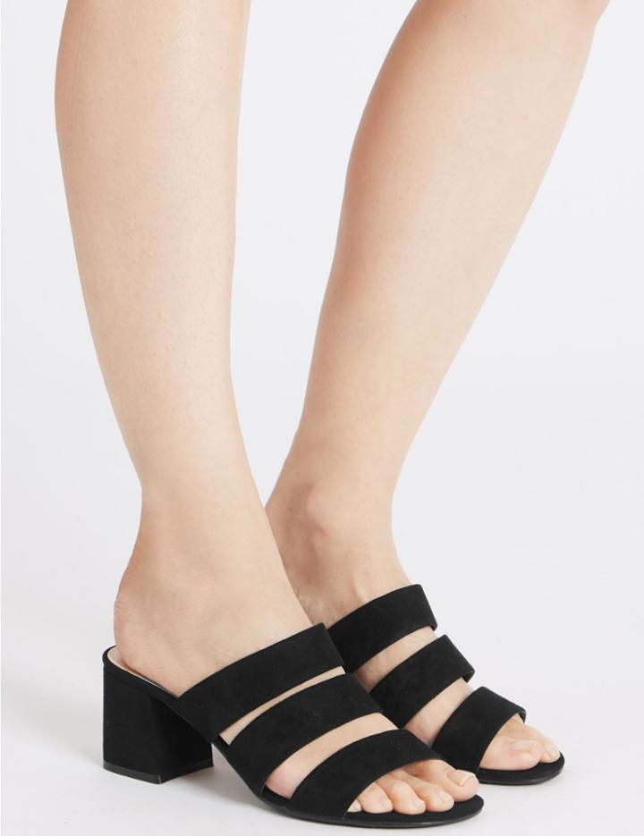 Marks & Spencer Block Heel Multi Strap Mule Sandals Black