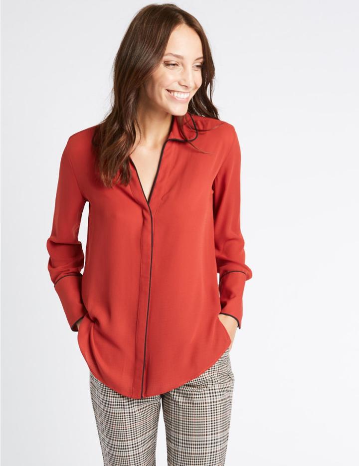 Marks & Spencer Contrasting Edge Long Sleeve Shirt Sienna