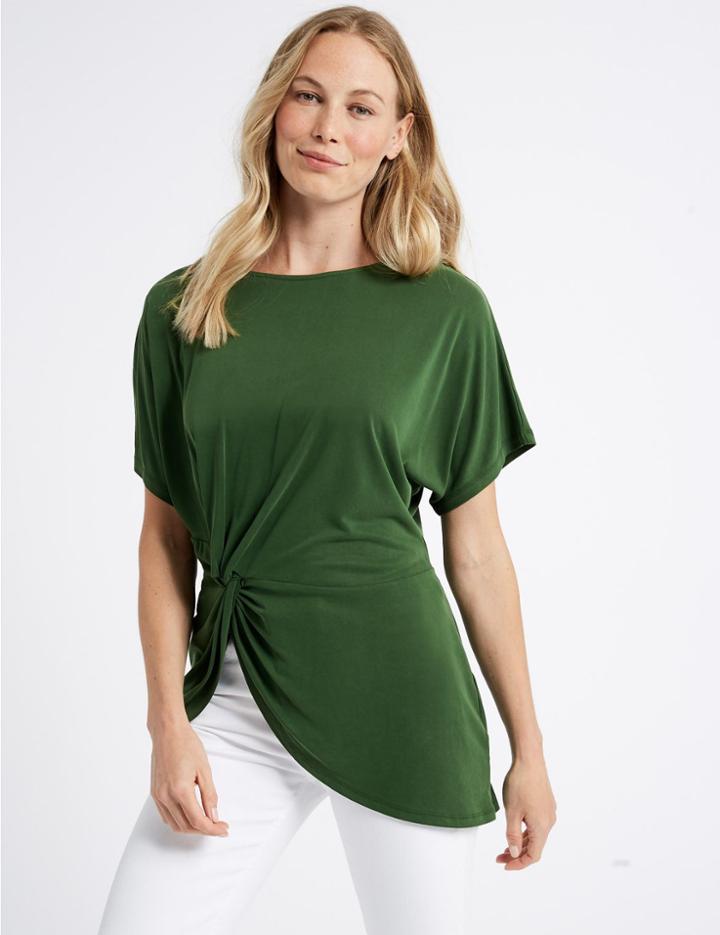 Marks & Spencer Modal Rich Side Knot Short Sleeve Top Green