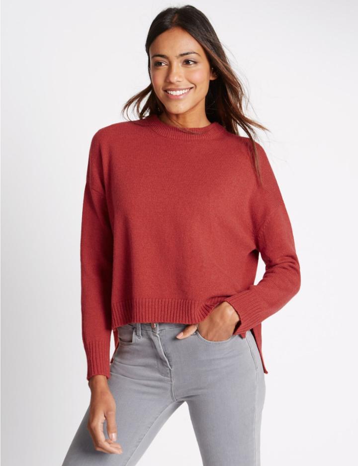 Marks & Spencer Boxy Crew Neck Jumper Burnt Orange
