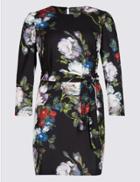 Marks & Spencer Plus Smudge Floral Print Tunic Dress Black Mix