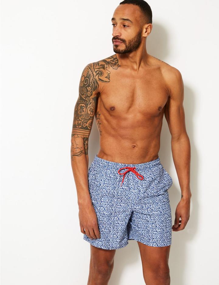 Marks & Spencer Geometric Print Quick Dry Swim Shorts Rich Blue