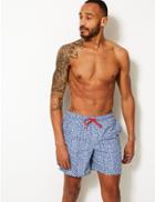 Marks & Spencer Geometric Print Quick Dry Swim Shorts Rich Blue