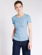 Marks & Spencer Pure Cotton Short Sleeve T-shirt Pale Blue
