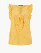 Marks & Spencer Pure Cotton Embroidered Shell Top Yellow
