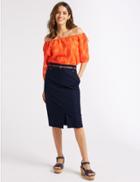 Marks & Spencer Cotton Rich Belted Pencil Midi Skirt Navy