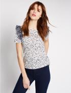 Marks & Spencer Modal Blend Ditsy Floral Print T-shirt Ivory Mix