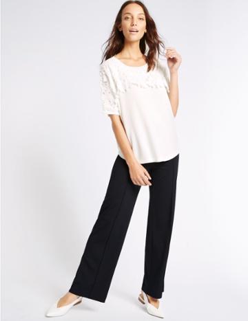 Marks & Spencer Ponte Wide Leg Trousers Navy