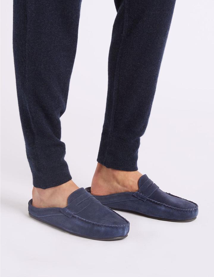 Marks & Spencer Suede Slip-on Mule Slippers With Freshfeet&trade; Navy