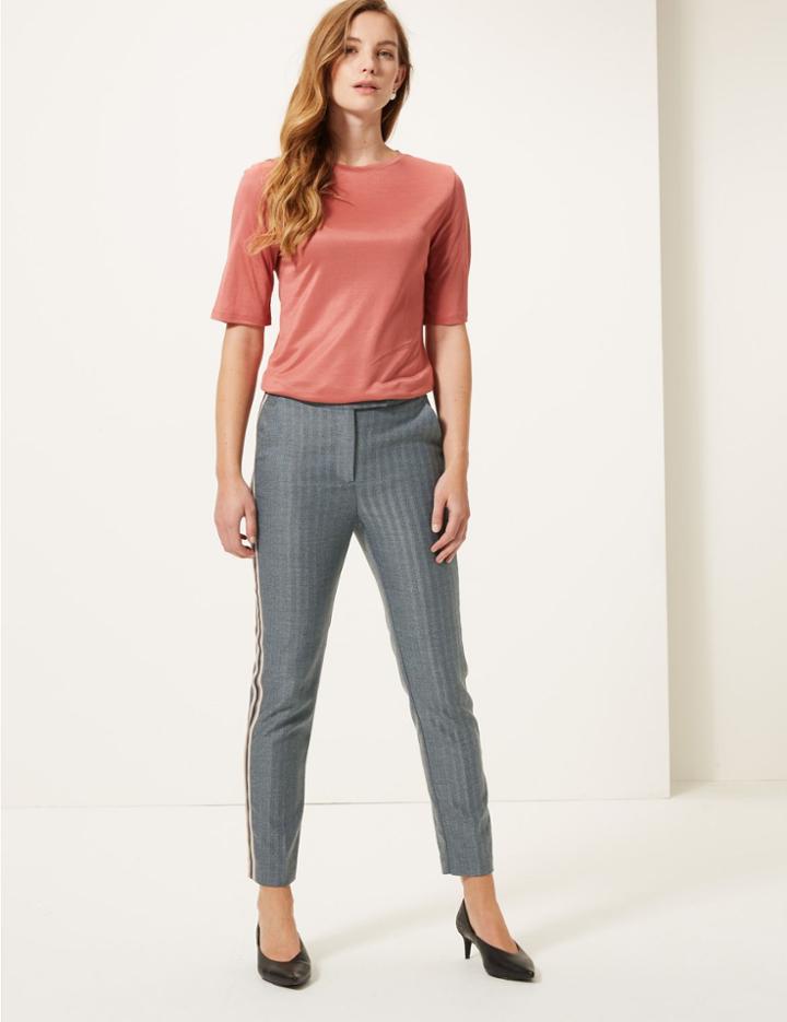 Marks & Spencer Side Stripe Slim Ankle Grazer Trousers Grey Mix