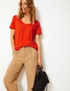 Marks & Spencer Pure Cotton Scoop Neck Straight T-shirt Orange