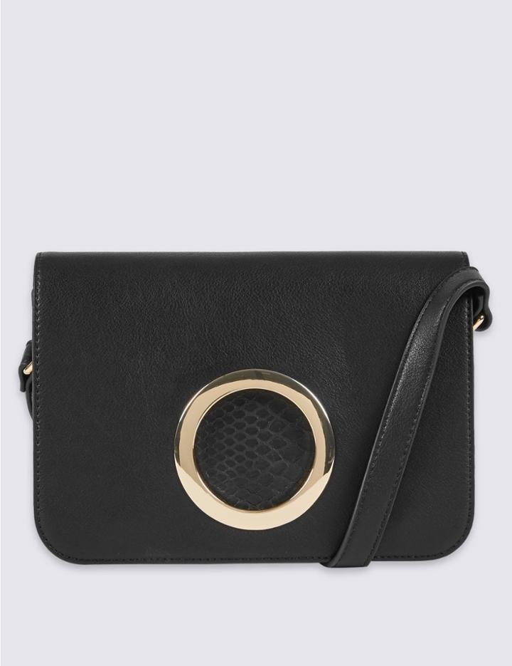 Marks & Spencer Faux Leather Ring Across Body Bag Black Mix