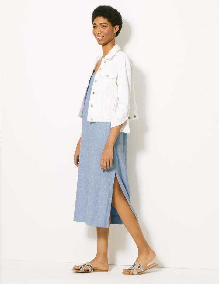 Marks & Spencer Linen Rich Midi Shift Dress Chambray