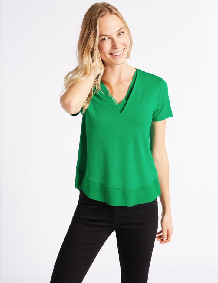 Marks & Spencer V-neck Short Sleeve T-shirt Green