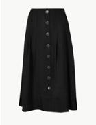 Marks & Spencer Button Detailed Fit & Flare Midi Skirt Black