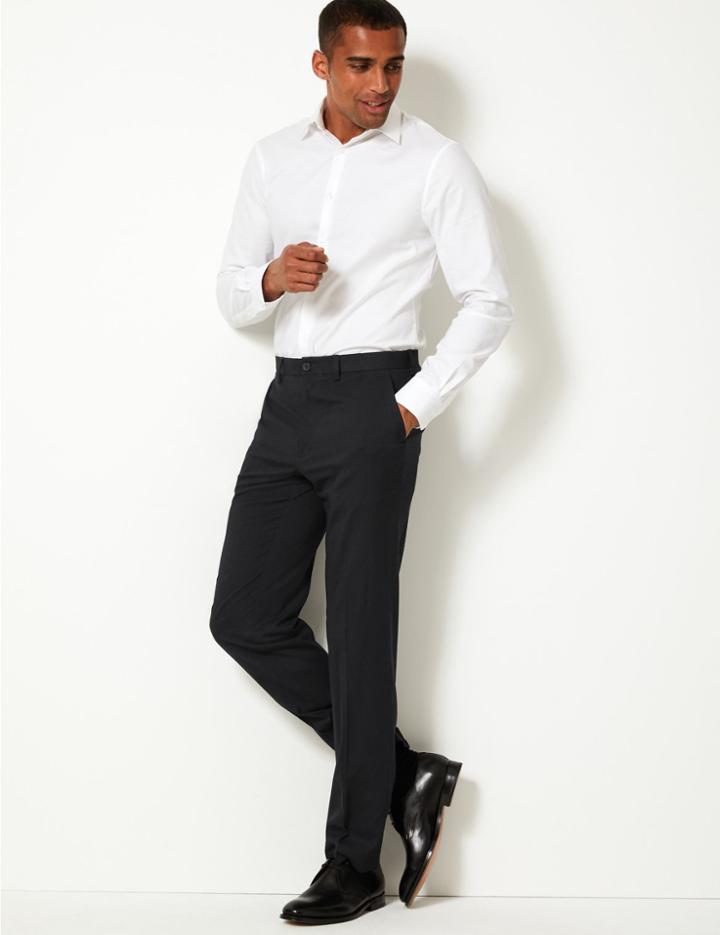 Marks & Spencer Charcoal Regular Fit Trousers With Stretch Navy