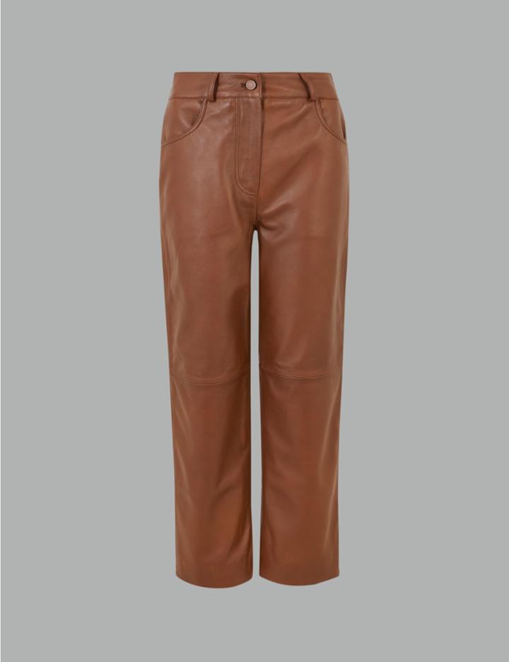 Marks & Spencer Leather Cropped Straight Trousers Copper Tan