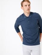 Marks & Spencer Cotton Long Sleeve Polo Shirt Denim Mix
