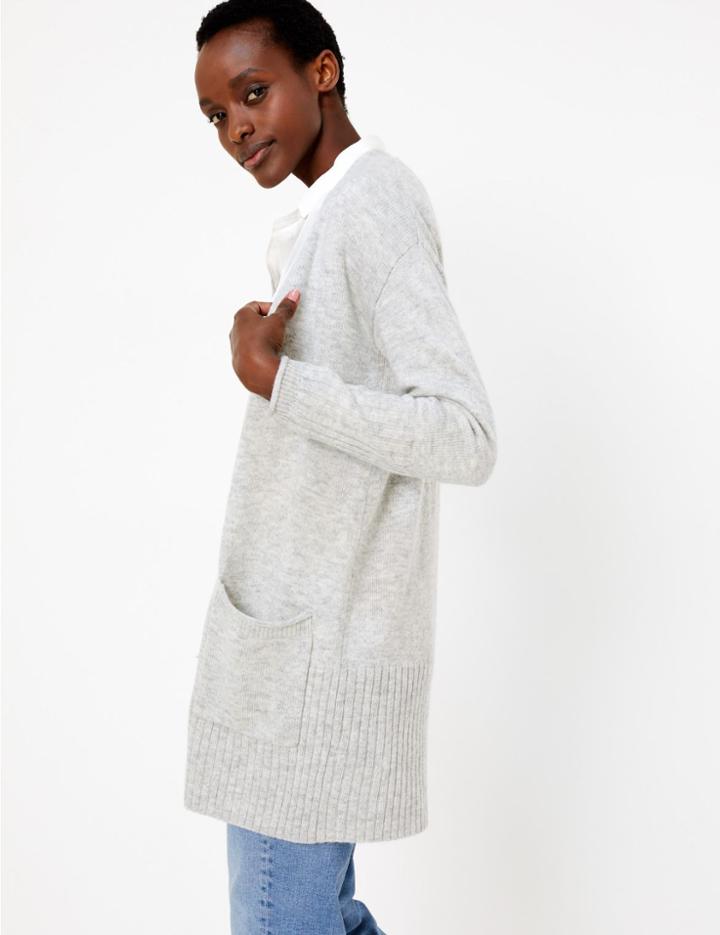 Marks & Spencer Lola Ribbed Edge To Edge Cardigan Grey Marl