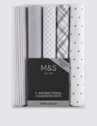 Marks & Spencer 5 Pack Pure Cotton Handkerchiefs With Sanitized Finish&reg; Grey