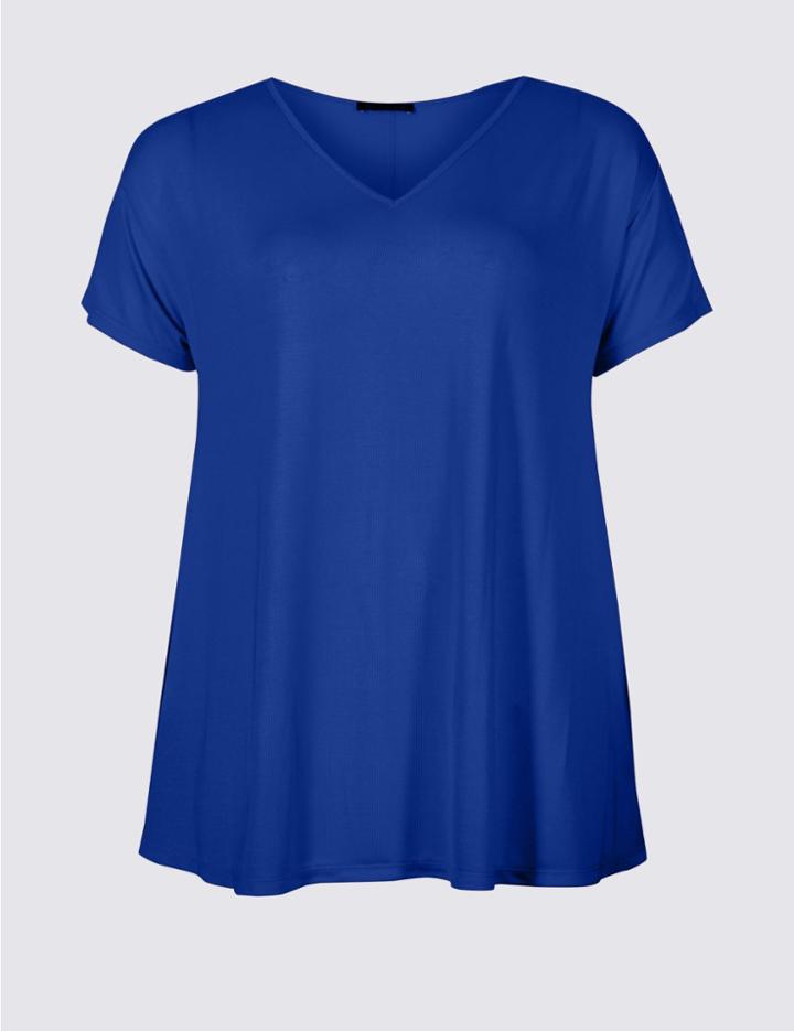 Marks & Spencer Curve V-neck Short Sleeve T-shirt Cobalt