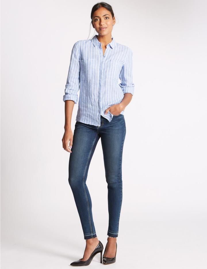 Marks & Spencer Drop Hem Mid Rise Skinny Leg Jeans Medium Indigo