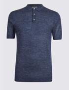 Marks & Spencer Textured Polo With Linen Navy
