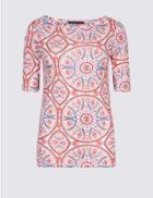 Marks & Spencer Pure Cotton Tile Print Half Sleeve T-shirt Orange Mix