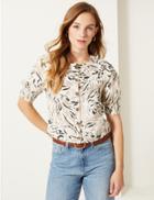Marks & Spencer Animal Print Round Neck Short Sleeve Blouse Flax Mix