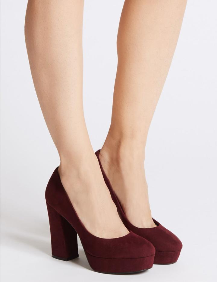 Marks & Spencer Block Heel Closed Toe Court Shoes Oxblood