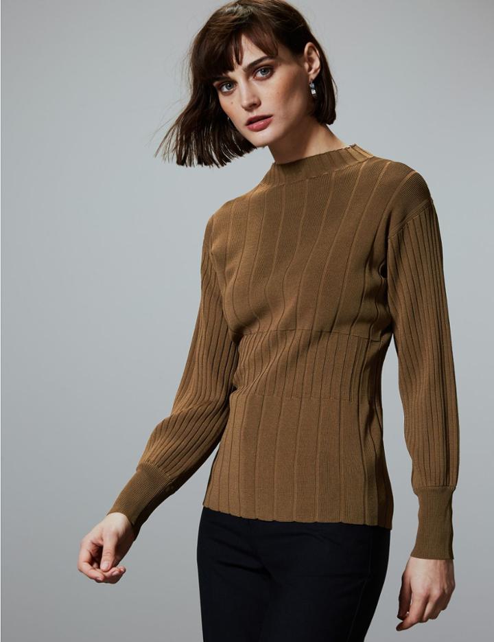 Marks & Spencer Ribbed Turtle Neck Jumper Bronze