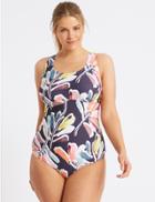 Marks & Spencer Plus Secret Slimming&trade; Floral Print Padded Swimsuit Navy Mix