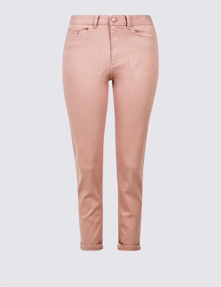 Marks & Spencer Relaxed Slim Leg Mid Rise Cropped Jeans Soft Pink