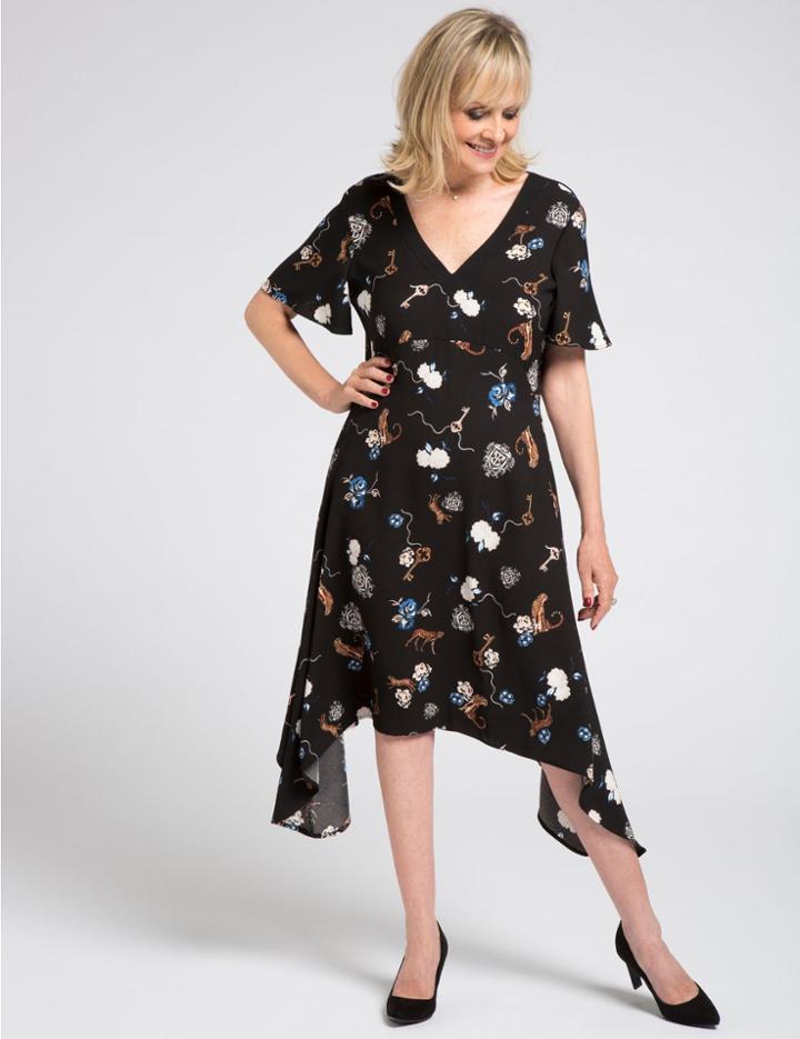 Marks & Spencer Printed Hanky Hem Tunic Midi Dress Black Mix
