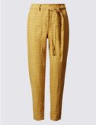 Marks & Spencer Pure Linen Printed Tapered Leg Trousers Yellow Mix