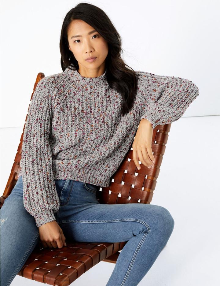 Marks & Spencer Chenille Pom-pom Jumper Grey Mix