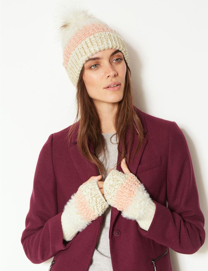 Marks & Spencer Knitted Hat With Gloves Set Cream Mix