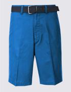 Marks & Spencer Cotton Rich Lightweight Belted Shorts Blue