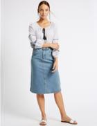 Marks & Spencer Denim Embroidered A-line Midi Skirt Indigo Mix