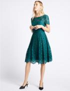 Marks & Spencer Cotton Rich Lace Short Sleeve Swing Dress Teal