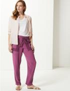 Marks & Spencer Embroidered Ankle Grazer Peg Trousers Magenta Mix