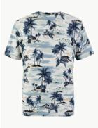 Marks & Spencer Cotton Palm Print T-shirt Blue Mix