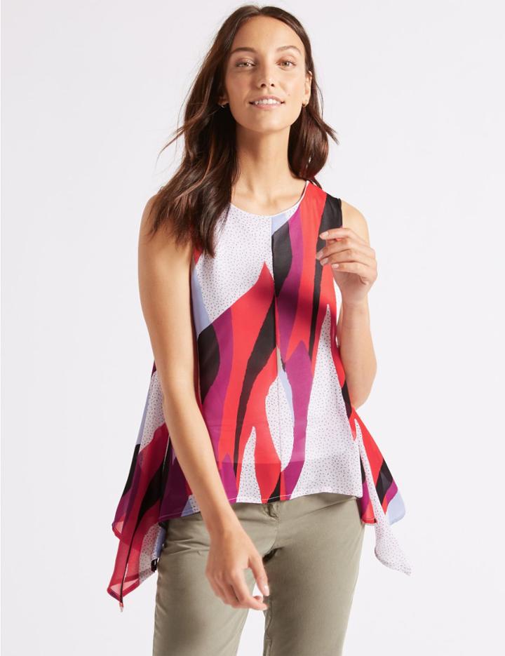 Marks & Spencer Printed Waterfall Short Sleeve Top Ivory Mix