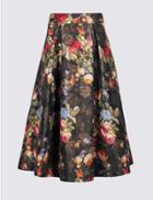 Marks & Spencer Jacquard Floral Print A-line Midi Skirt Black Mix