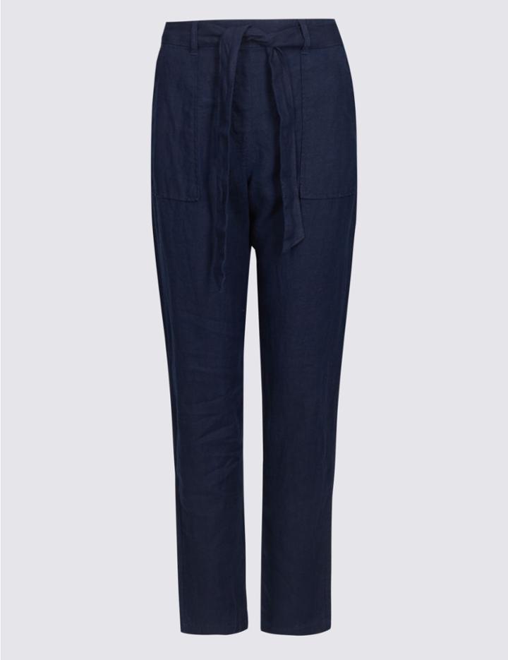 Marks & Spencer Pure Linen Peg Trousers Navy