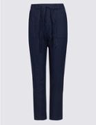 Marks & Spencer Pure Linen Peg Trousers Navy