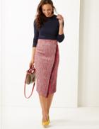 Marks & Spencer Cotton Rich Checked Pencil Midi Skirt Bright Red